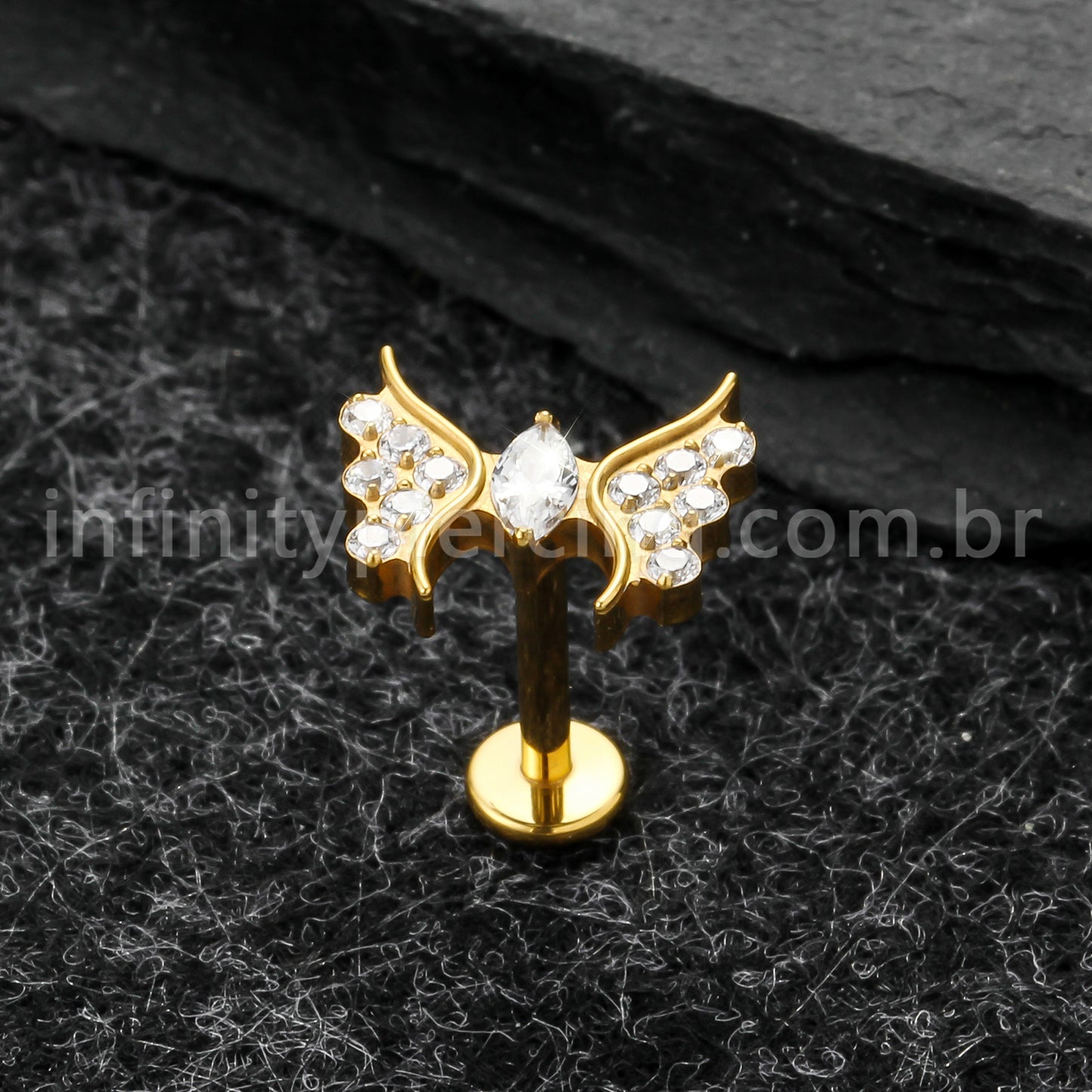 Piercing Labret Titânio Borboleta Zircônia Cravejada