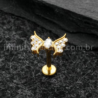 Piercing Labret Titânio Borboleta Zircônia Cravejada