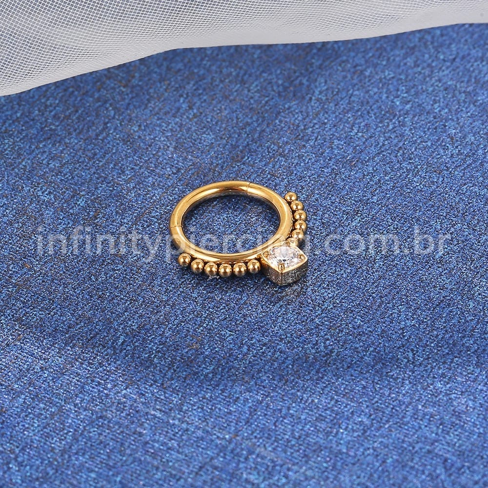 Piercing Argola Aço Cirúrgico Segmento Articulado Bolinhas Zircônia Quadrada Cravejada