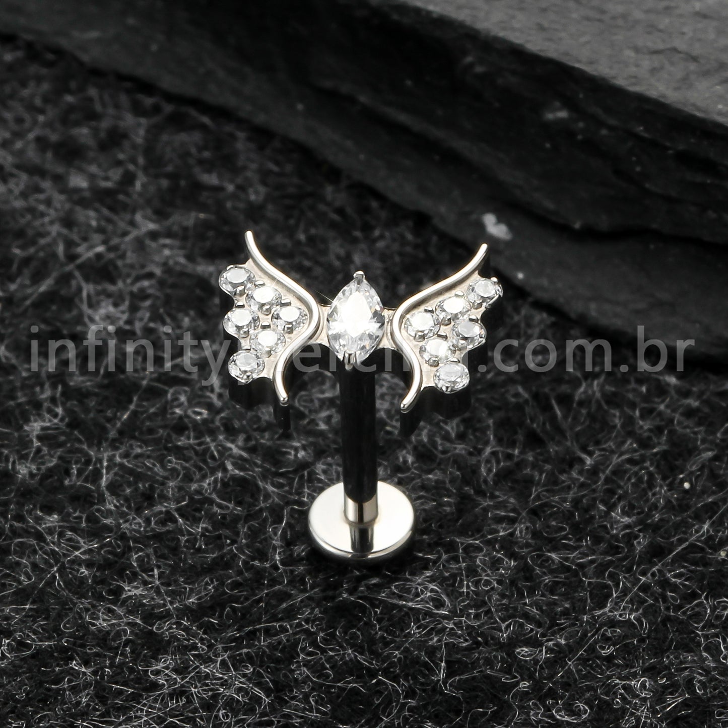 Piercing Labret Titânio Borboleta Zircônia Cravejada