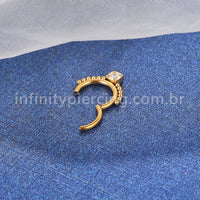Piercing Argola Aço Cirúrgico Segmento Articulado Bolinhas Zircônia Quadrada Cravejada