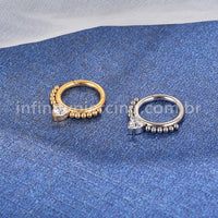 Piercing Argola Aço Cirúrgico Segmento Articulado Bolinhas Zircônia Coração Cravejada
