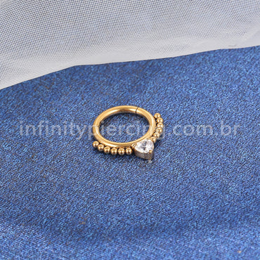 Piercing Argola Aço Cirúrgico Segmento Articulado Bolinhas Zircônia Coração Cravejada