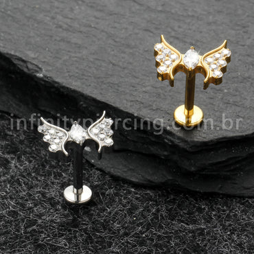 Piercing Labret Titânio Borboleta Zircônia Cravejada