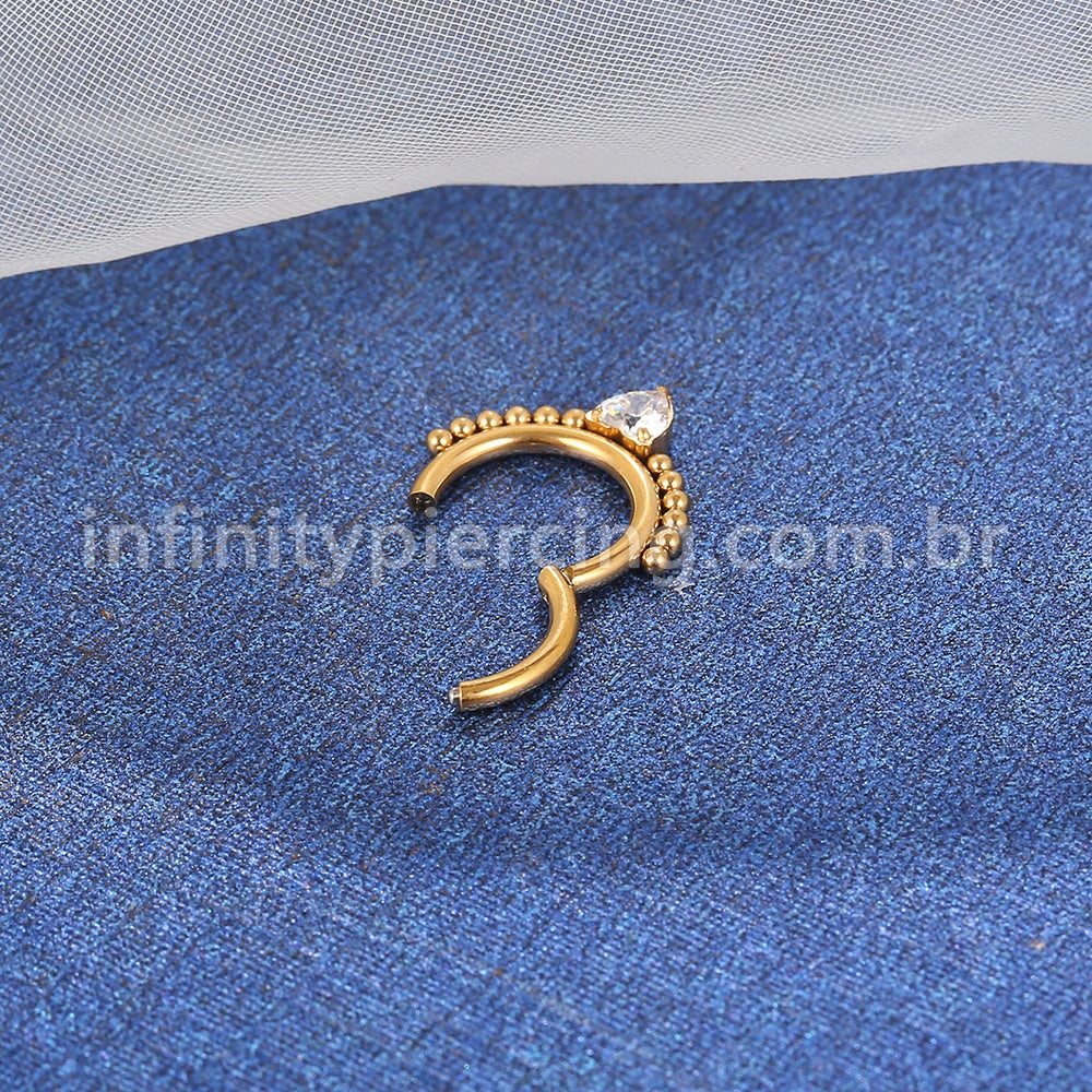 Piercing Argola Aço Cirúrgico Segmento Articulado Bolinhas Zircônia Coração Cravejada