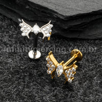 Piercing Labret Titânio Borboleta Zircônia Cravejada