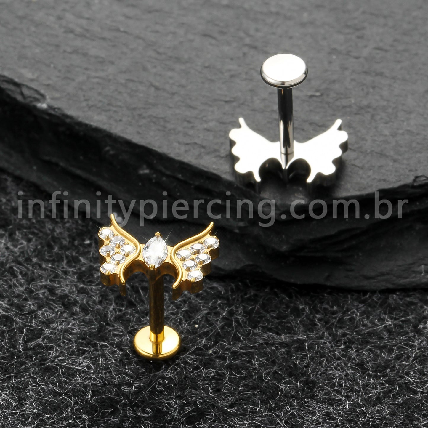 Piercing Labret Titânio Borboleta Zircônia Cravejada