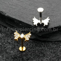 Piercing Labret Titânio Borboleta Zircônia Cravejada