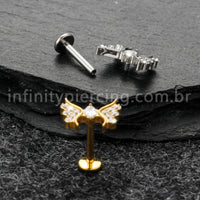 Piercing Labret Titânio Borboleta Zircônia Cravejada