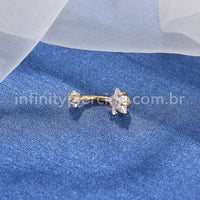 Piercing Aço Cirúrgico Banana 2 Pedras Zircônia Cravejada Estrela