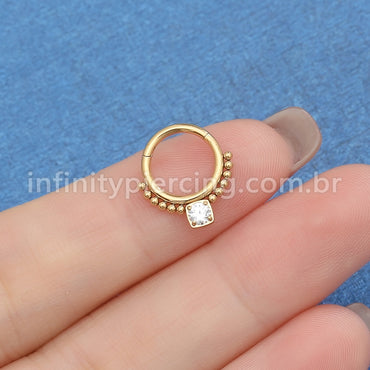 Piercing Argola Aço Cirúrgico Segmento Articulado Bolinhas Zircônia Quadrada Cravejada