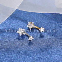 Piercing Aço Cirúrgico Banana 2 Pedras Zircônia Cravejada Estrela