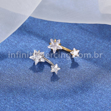 Piercing Aço Cirúrgico Banana 2 Pedras Zircônia Cravejada Estrela