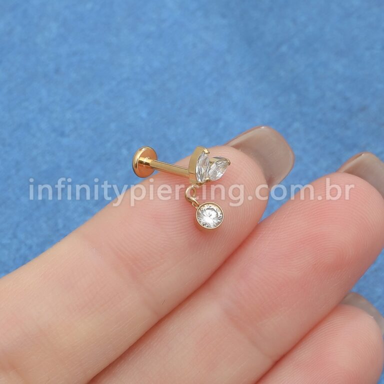 Piercing Labret Titânio 2 Petalas Com Pingente Zircônia