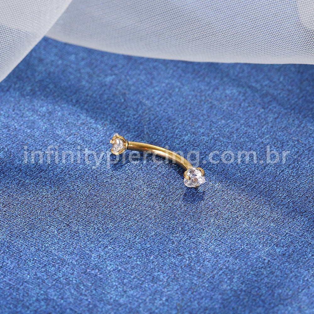 Piercing Microbell Curvo Aço Cirúrgico Zircônia Coração