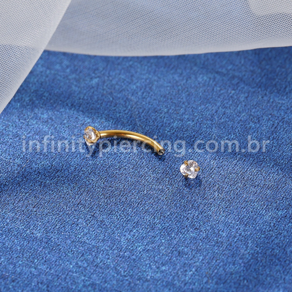Piercing Microbell Curvo Aço Cirúrgico Zircônia Coração