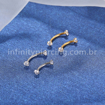 Piercing Microbell Curvo Aço Cirúrgico Zircônia Coração