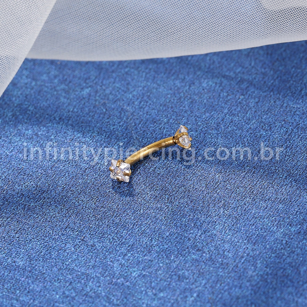 Piercing Microbell Curvo Aço Cirúrgico Zircônia Quadrada