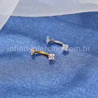 Piercing Microbell Curvo Aço Cirúrgico Zircônia Quadrada