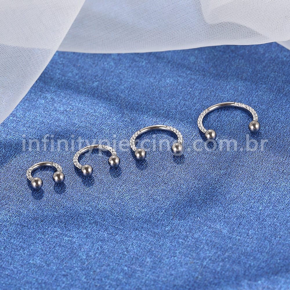 Piercing Ferradura Aço Cirúrgico Zircônia Cravejada