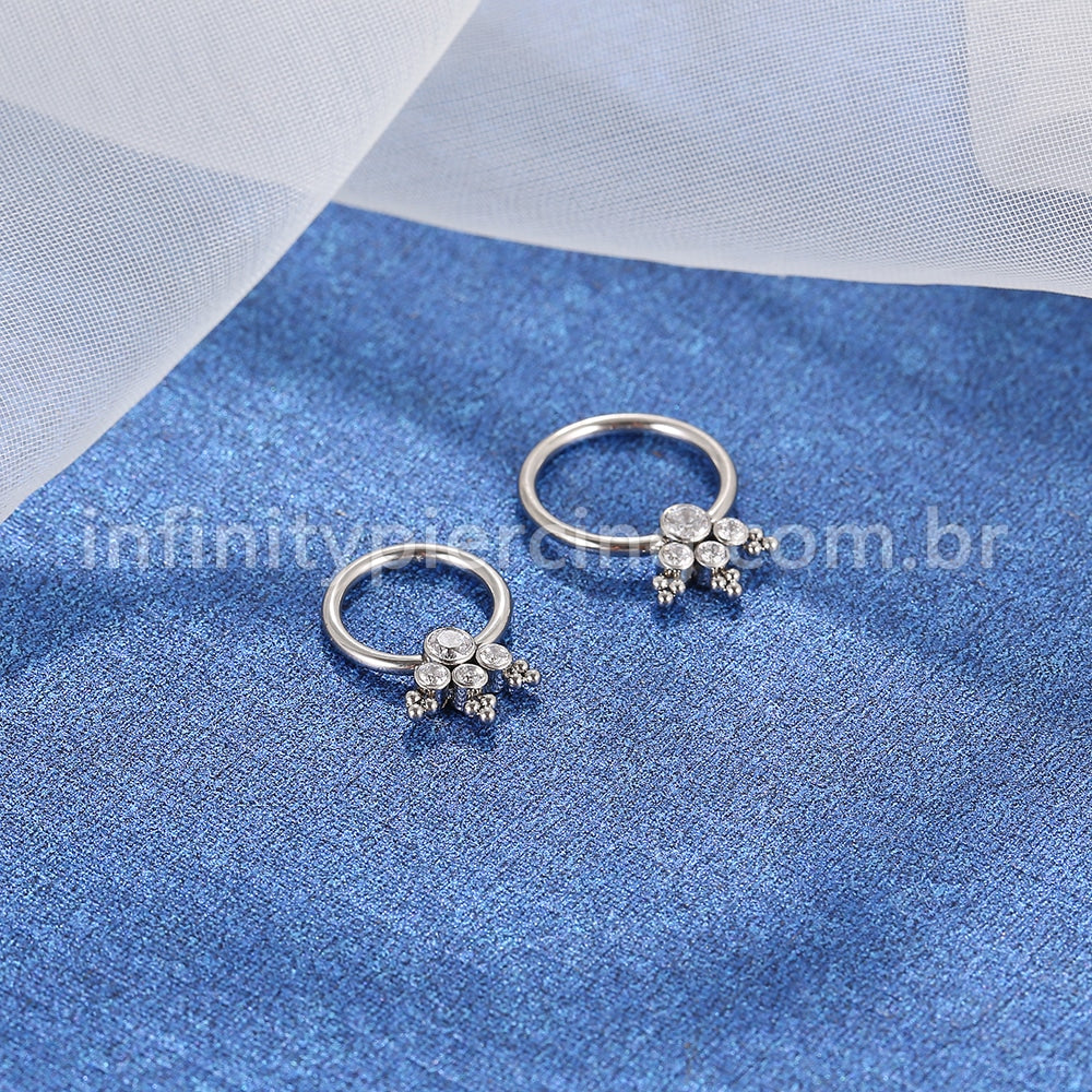Piercing Captive Aço Cirúrgico 3 Pedras Zircônia