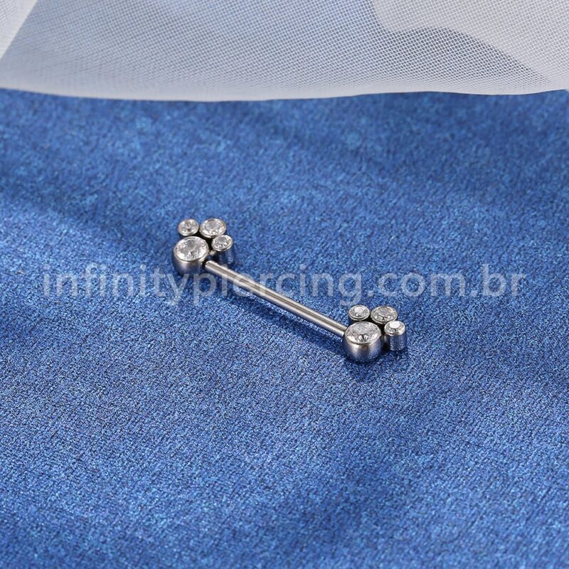 Piercing Barbell Push Pin Titânio 8 Pedras Zircônia