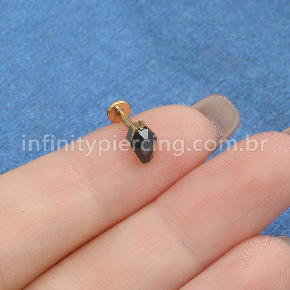 Piercing Labret Titânio Caixão Zircônia Preta