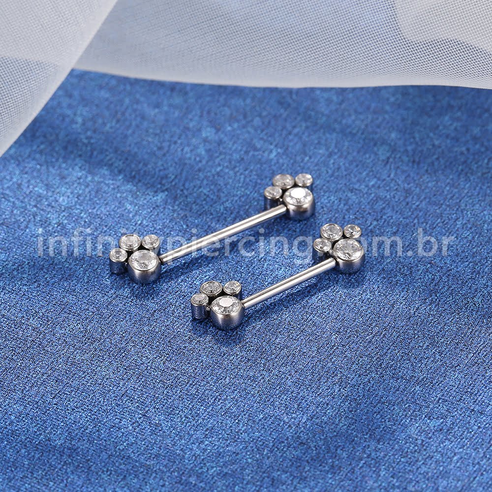 Piercing Barbell Push Pin Titânio 8 Pedras Zircônia