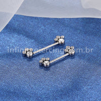 Piercing Barbell Push Pin Titânio 8 Pedras Zircônia