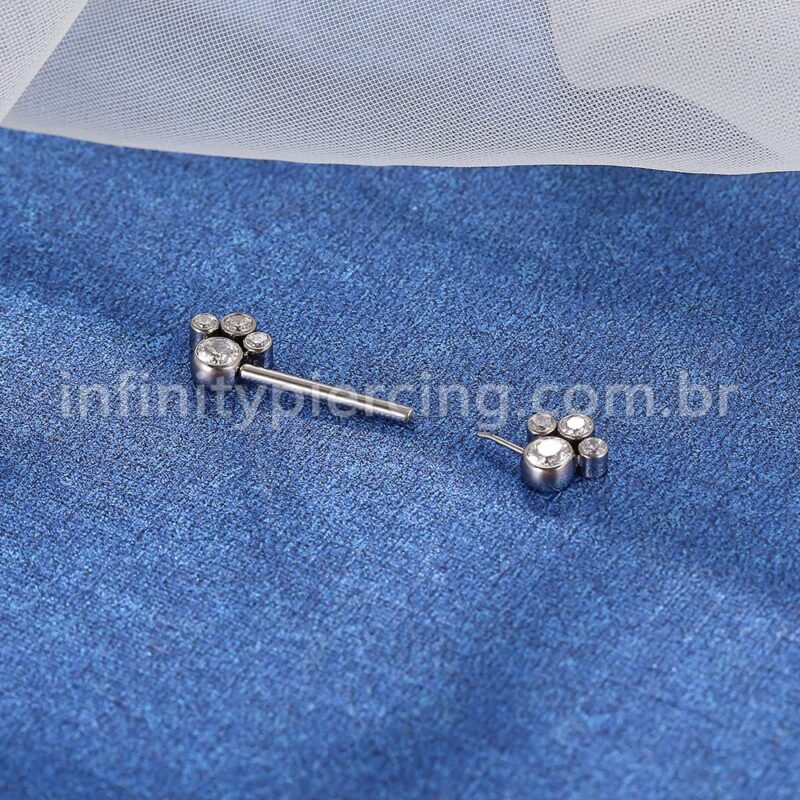 Piercing Barbell Push Pin Titânio 8 Pedras Zircônia