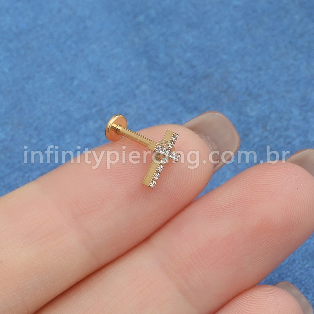 Piercing Labret Titânio Cruz Zircônia