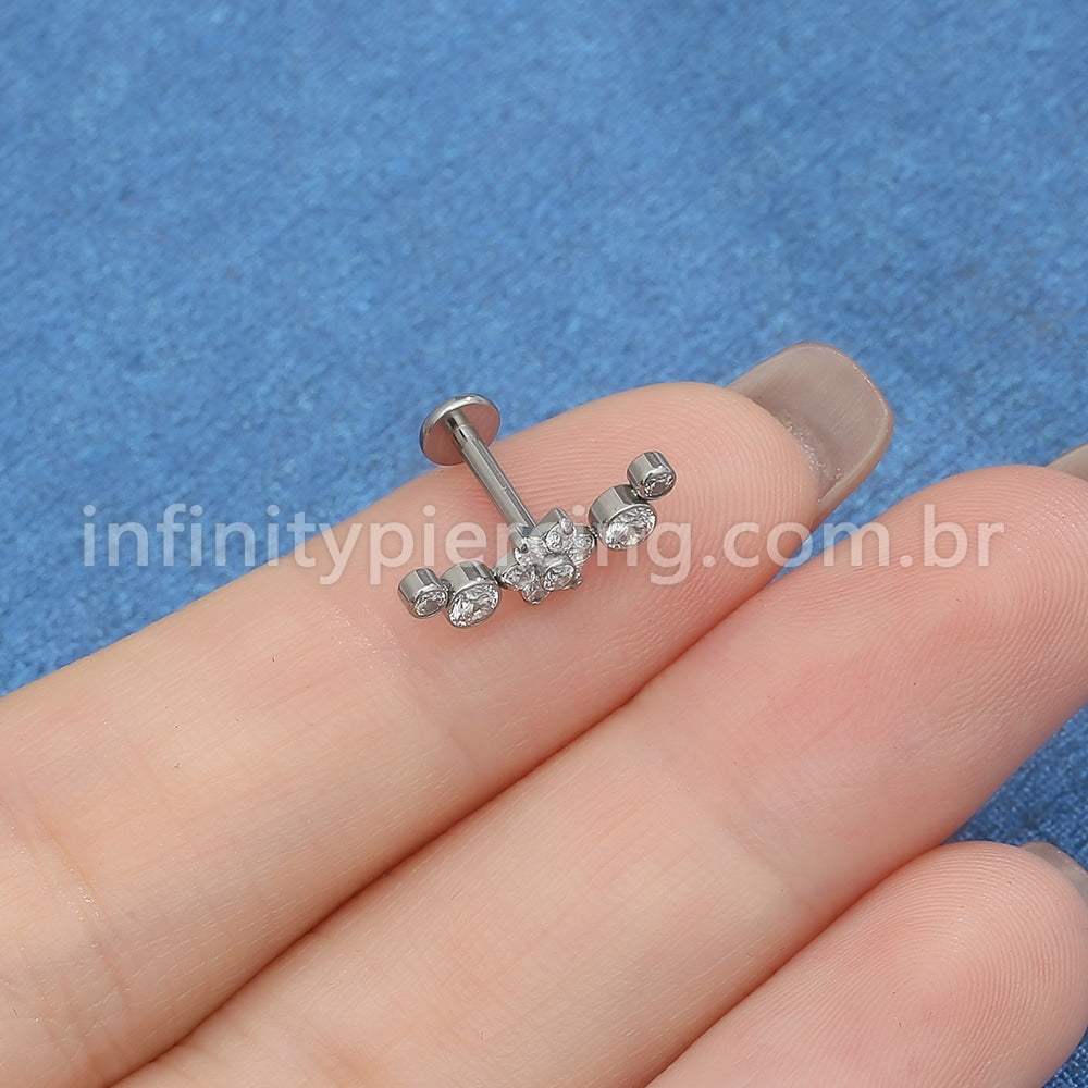 Piercing Labret Titânio Cluster Flor Zircônia