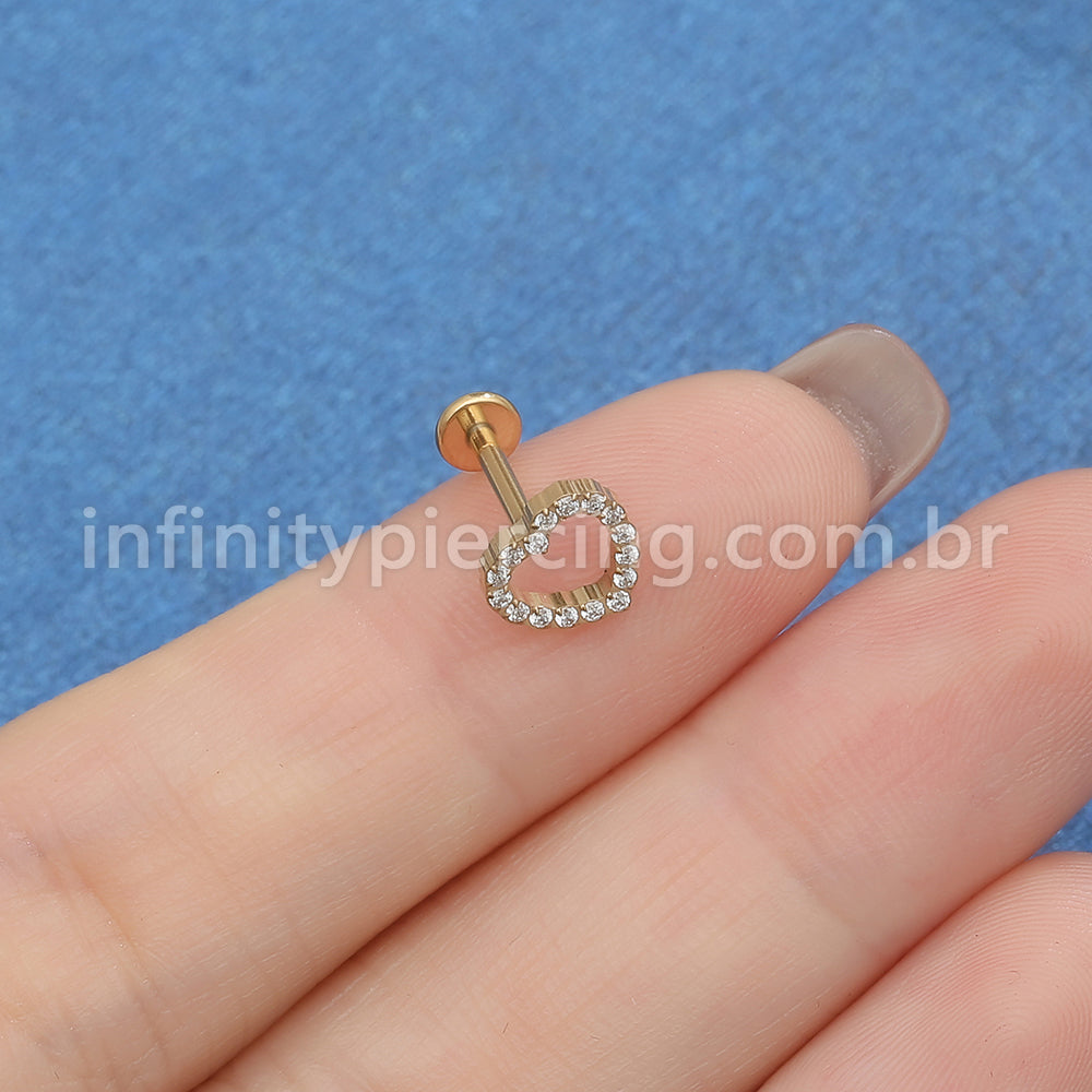 Piercing Labret Aço Cirúrgico Coração Zircônia Cravejada 1.2X8 10026