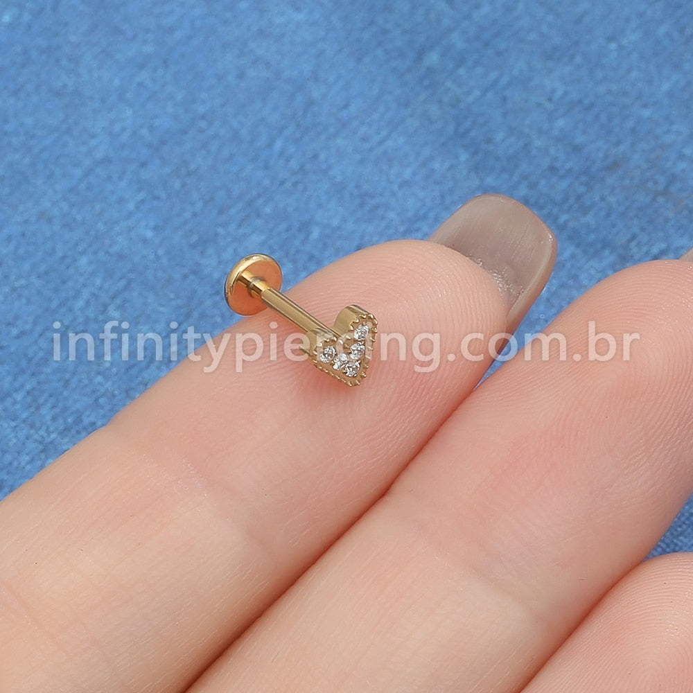 Piercing Labret Titânio Coração Zircônia