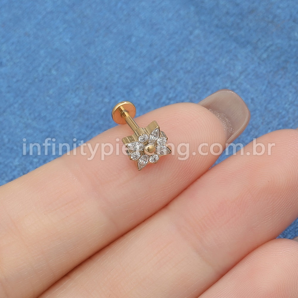 Piercing Labret Titânio Flor Zircônia