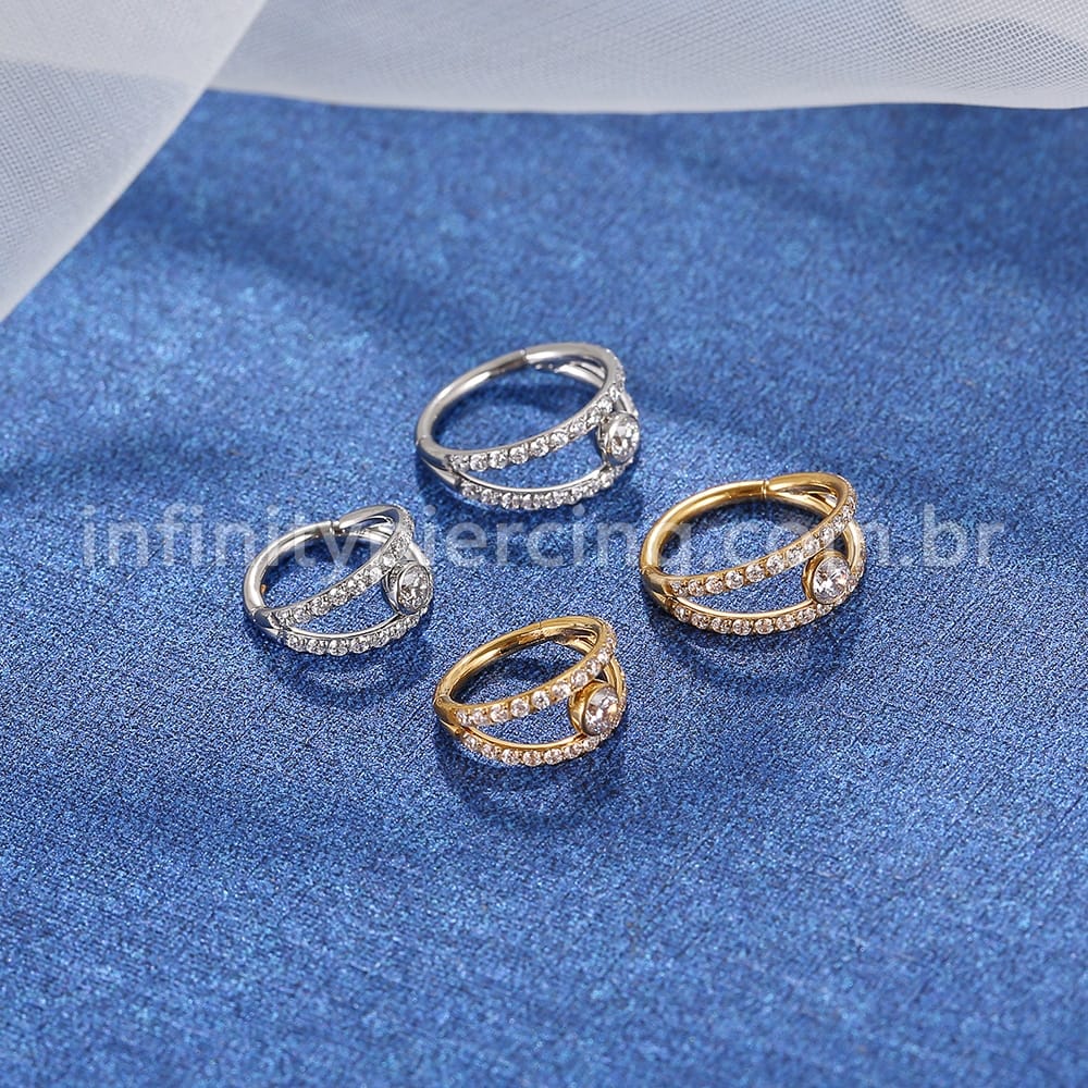 Piercing Argola Segmentada Aço Cirurgico 2 Fileiras Zircônia