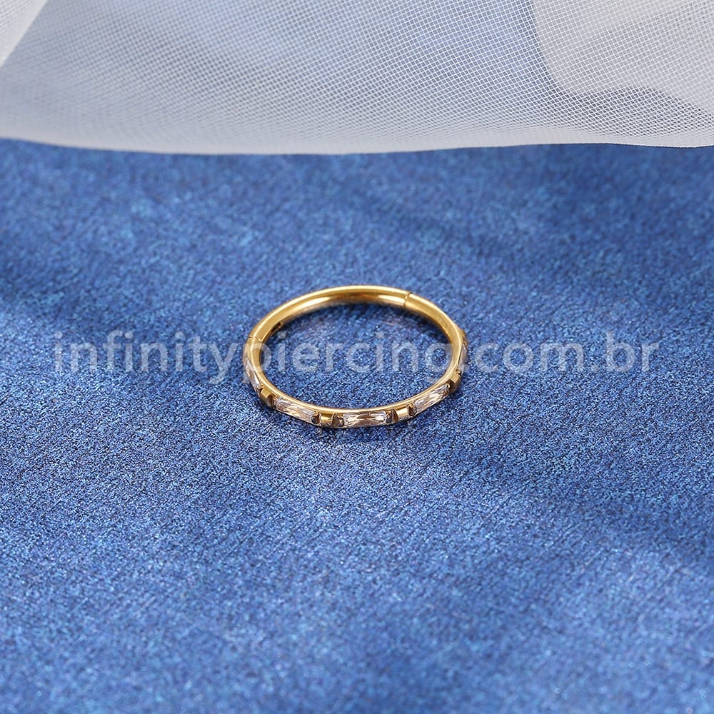 Piercing Argola Segmento Articulado Aço Cirúrgico Detalhes Pedra