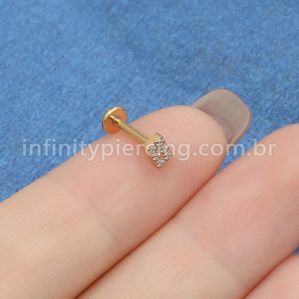Piercing Labret Titânio Quadrado Zircônia