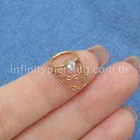 Piercing Argola Titânio Segmento Articulado Corrente Zircônia Gota
