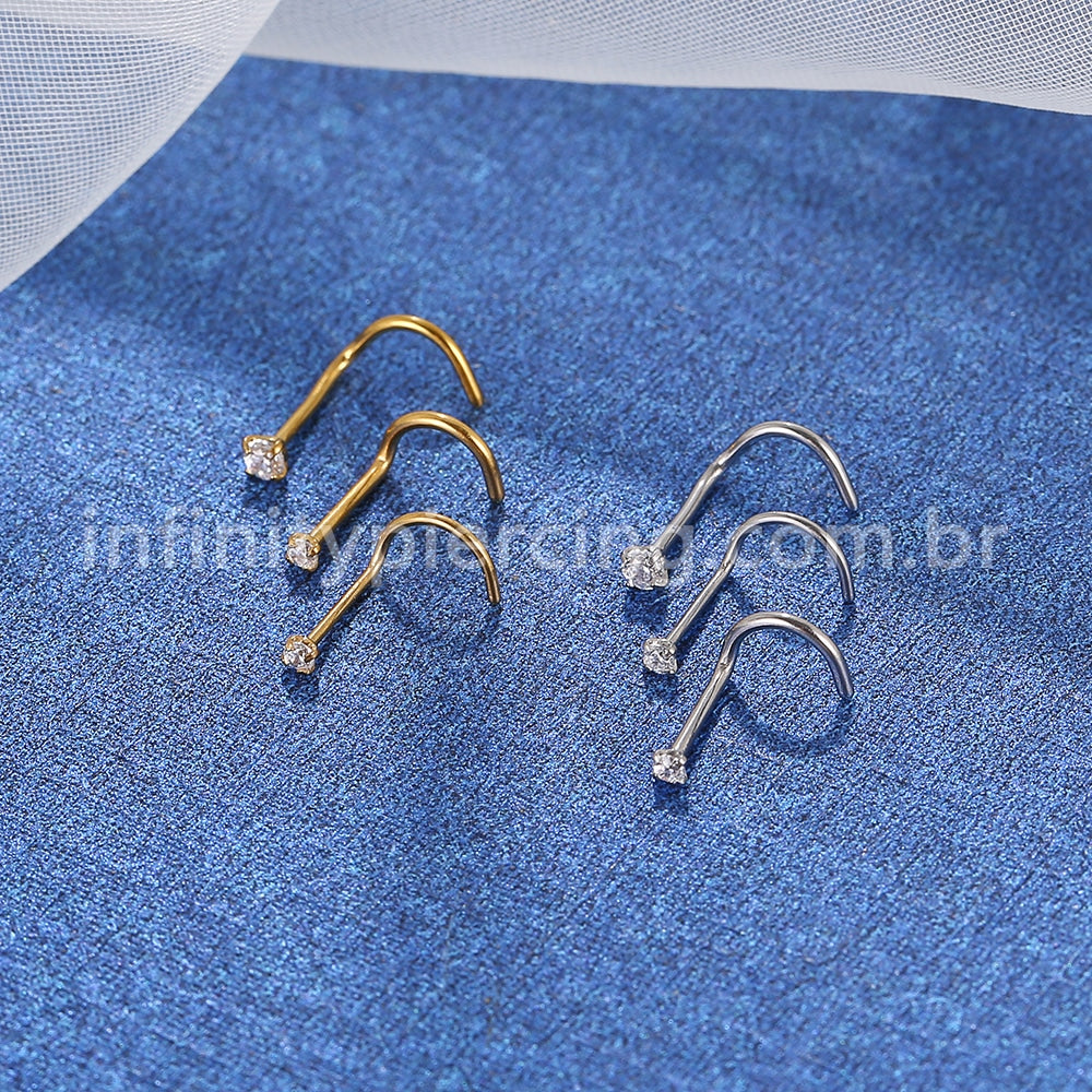 Piercing Nostril Aço Cirúrgico Zircônia Cravejada Redonda