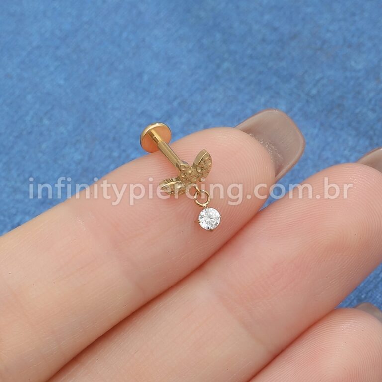 Piercing Labret Titânio Folhas Com Pingente Zircônia
