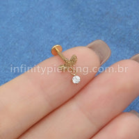 Piercing Labret Titânio Folhas Com Pingente Zircônia