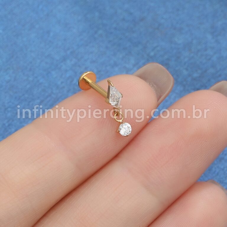 Piercing Labret Titânio Losango Com Pingente Zircônia