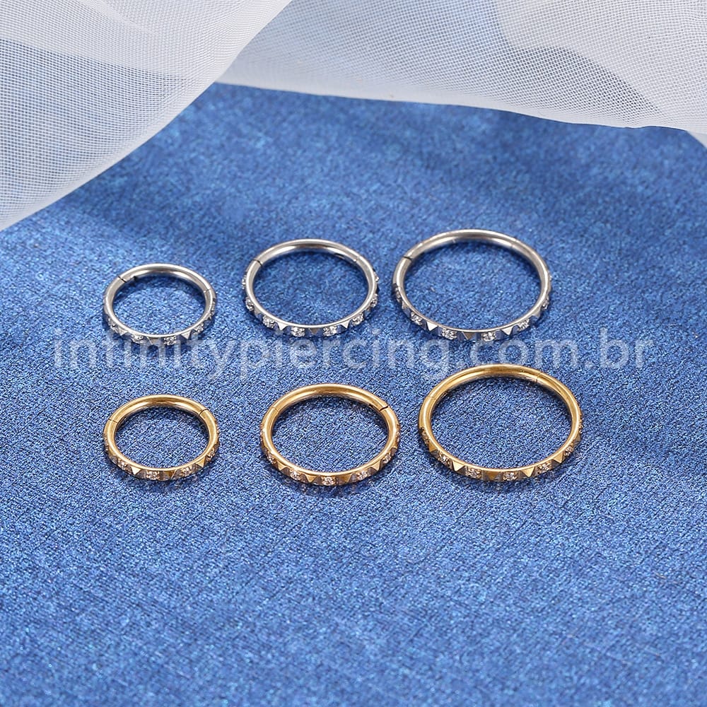 Piercing Argola Segmento Articulado Aço Cirurgico Zircônia Com Detalhe