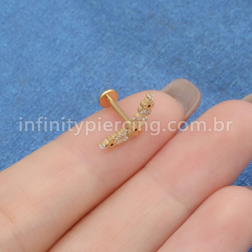 Piercing Labret Titânio Cluster Flores Zircônia