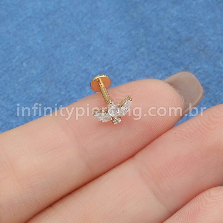 Piercing Labret Titânio Folhas Zircônia