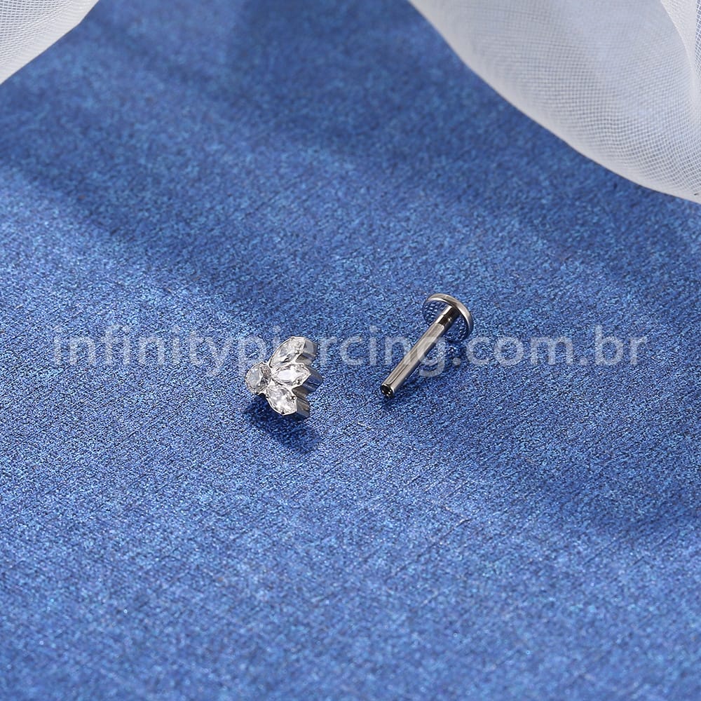 Piercing Labret Rosca Interna Titânio Zircônia Folhas