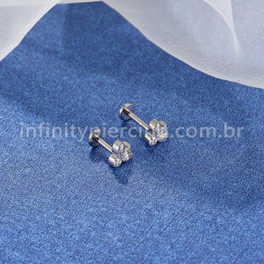 Piercing Labret Rosca Interna Titânio Zircônia Folhas