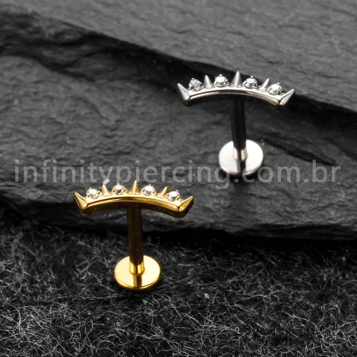 Piercing Labret Titânio Spike Zircônia Cravejada