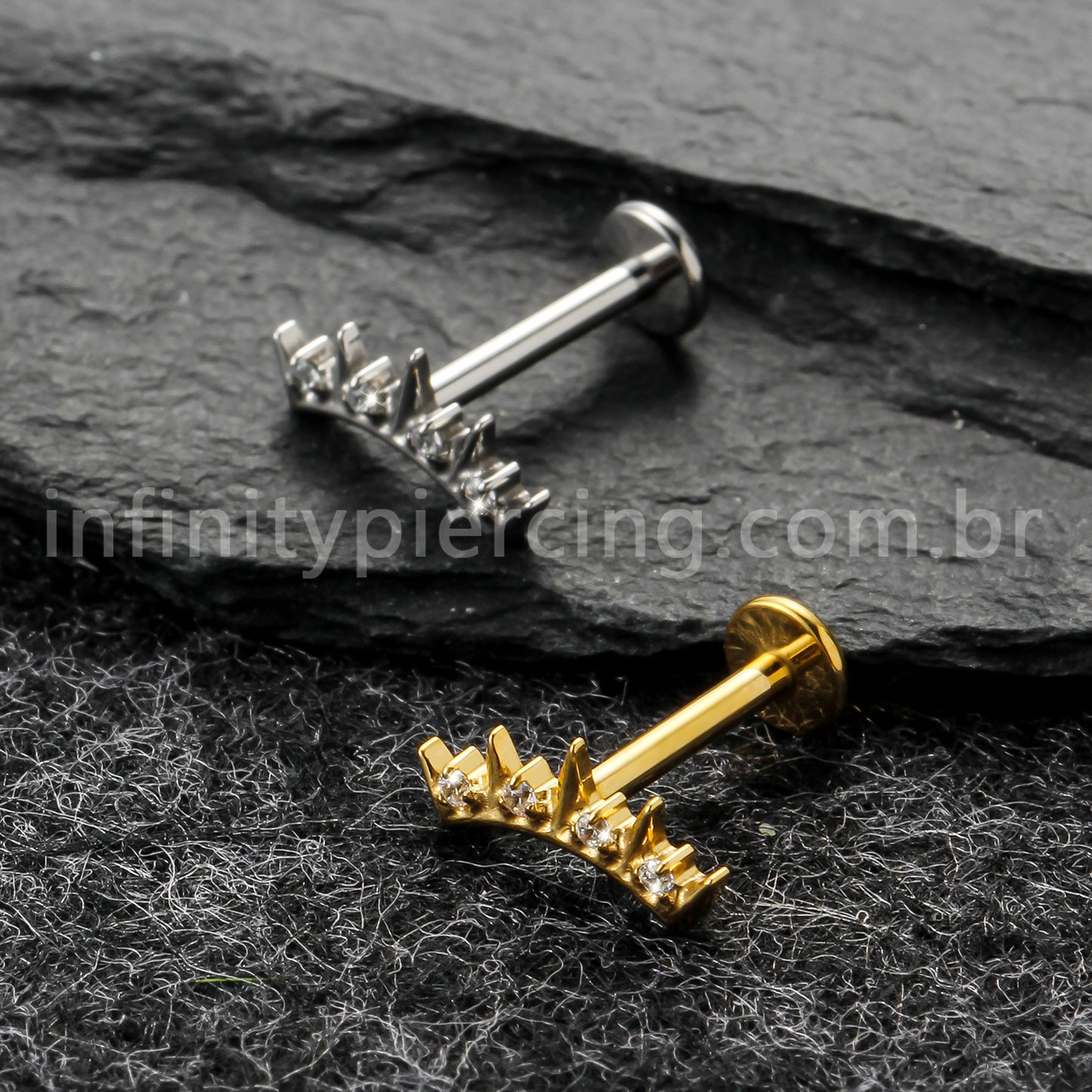 Piercing Labret Titânio Spike Zircônia Cravejada